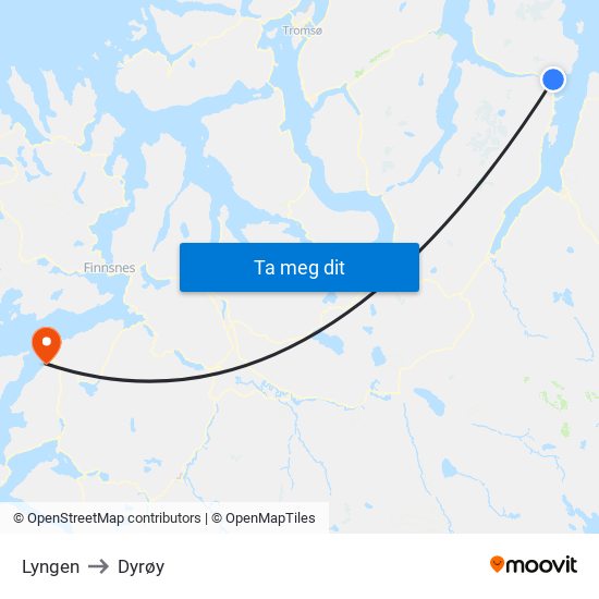 Lyngen to Dyrøy map