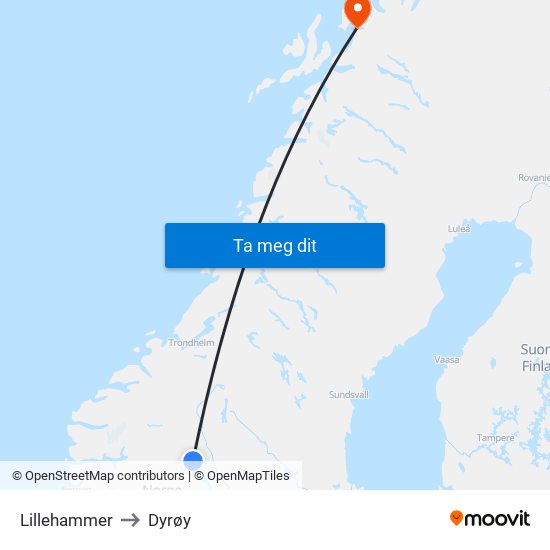 Lillehammer to Dyrøy map