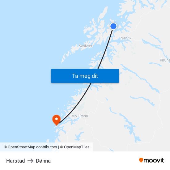 Harstad to Dønna map