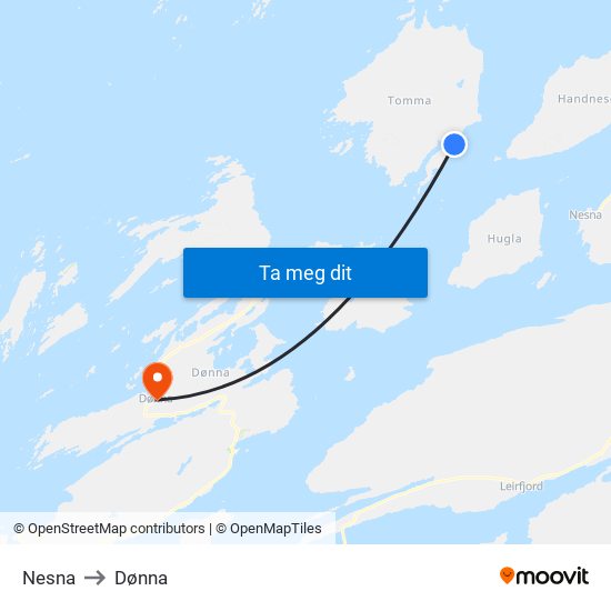 Nesna to Dønna map