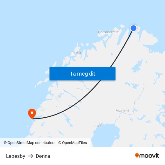 Lebesby to Dønna map