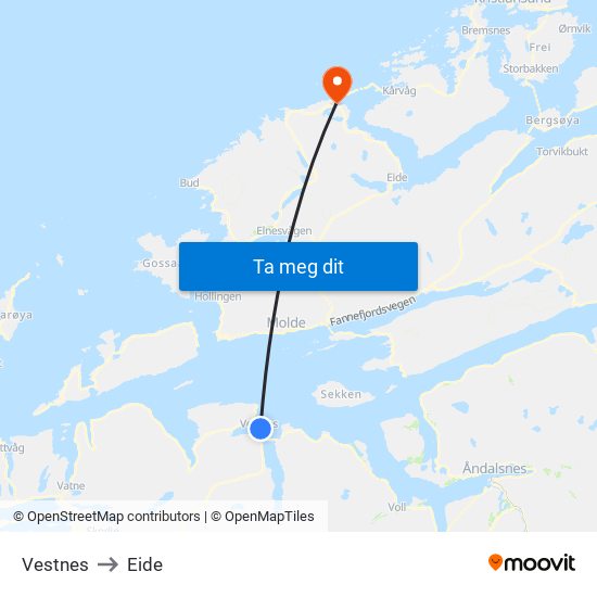 Vestnes to Eide map