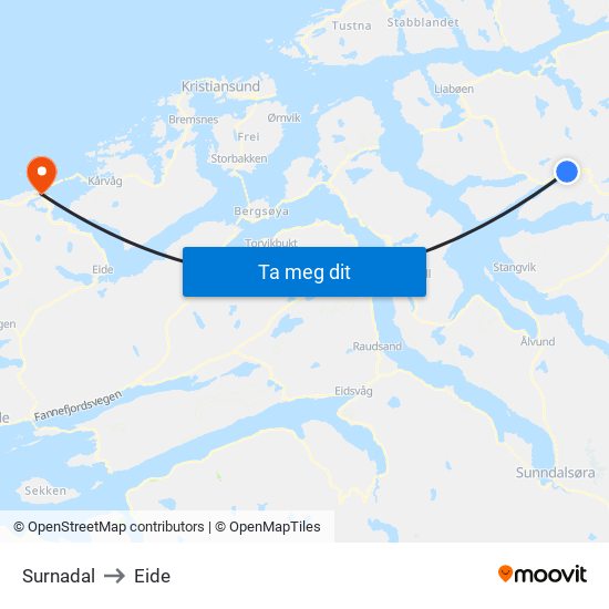 Surnadal to Eide map