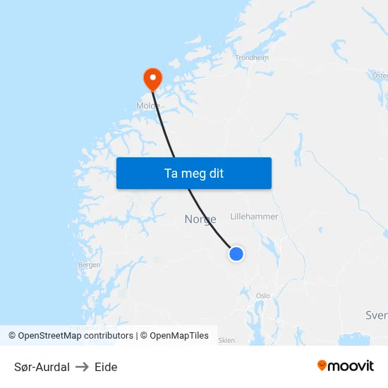 Sør-Aurdal to Eide map