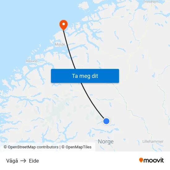 Vågå to Eide map