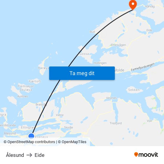 Ålesund to Eide map