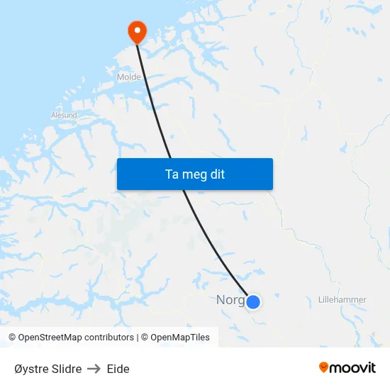 Øystre Slidre to Eide map