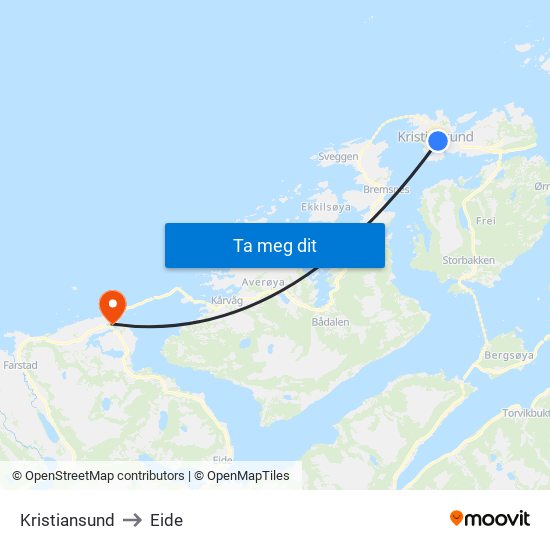 Kristiansund to Eide map