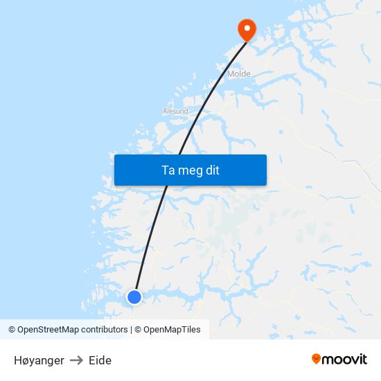 Høyanger to Eide map