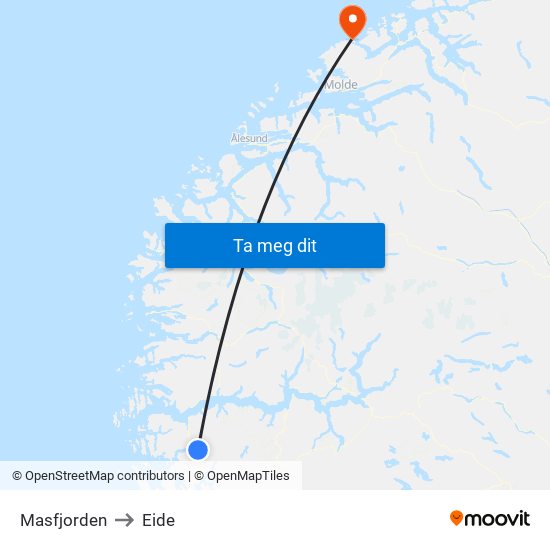 Masfjorden to Eide map