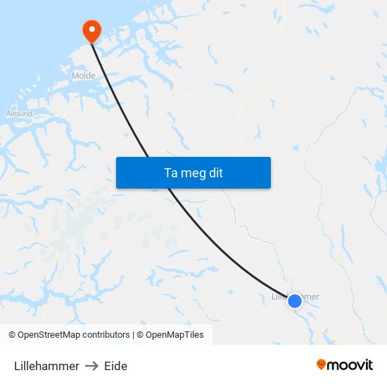 Lillehammer to Eide map