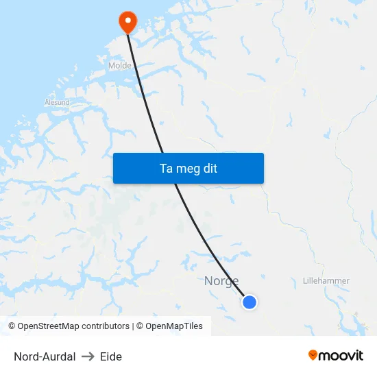 Nord-Aurdal to Eide map