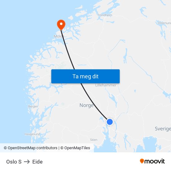 Oslo S to Eide map