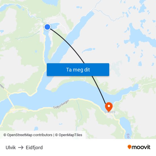 Ulvik to Eidfjord map