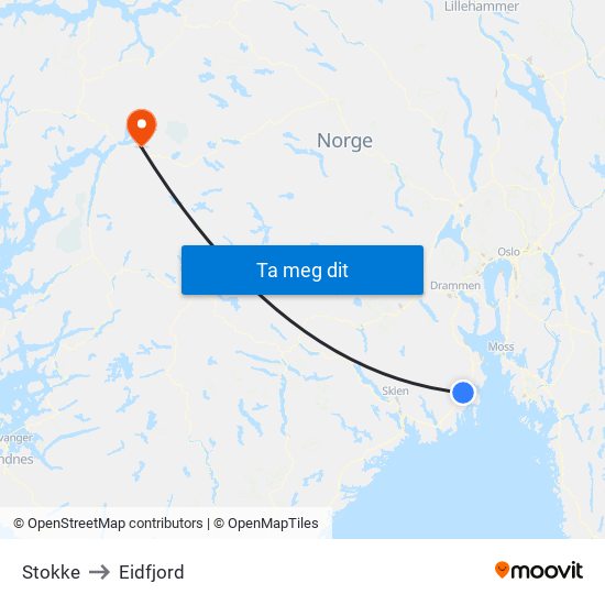 Stokke to Eidfjord map