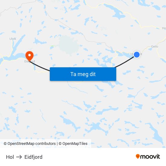 Hol to Eidfjord map