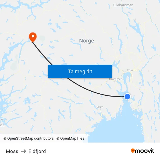 Moss to Eidfjord map