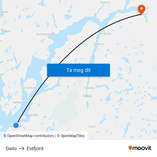 Geilo to Eidfjord map