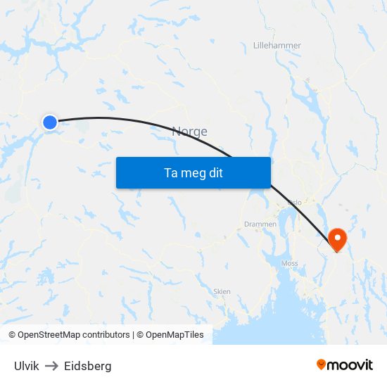 Ulvik to Eidsberg map
