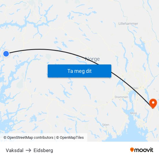 Vaksdal to Eidsberg map