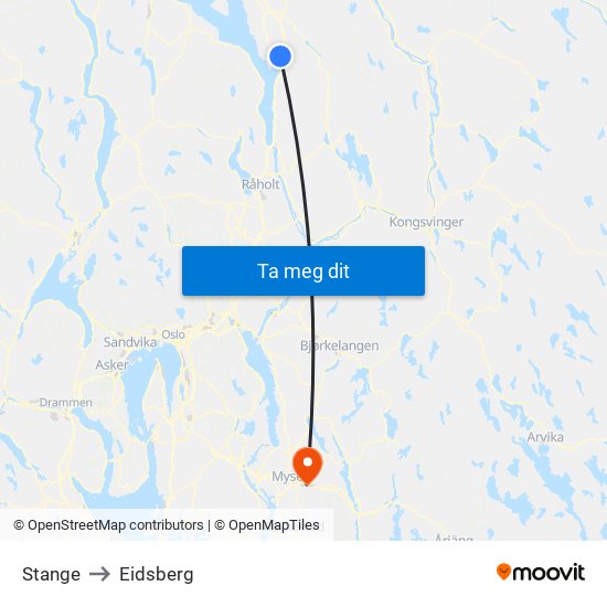 Stange to Eidsberg map