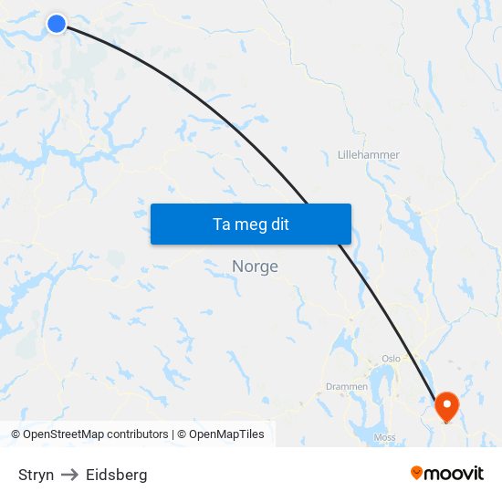 Stryn to Eidsberg map
