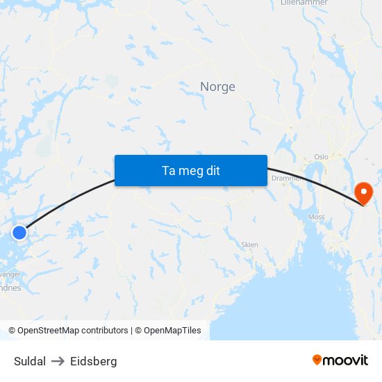 Suldal to Eidsberg map