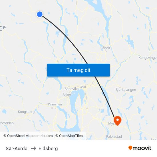 Sør-Aurdal to Eidsberg map