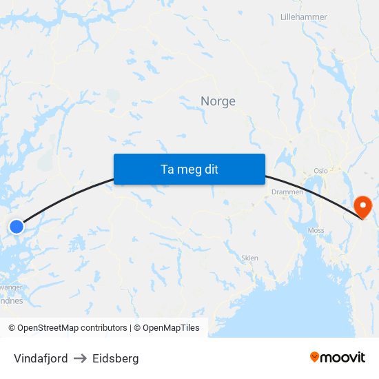 Vindafjord to Eidsberg map