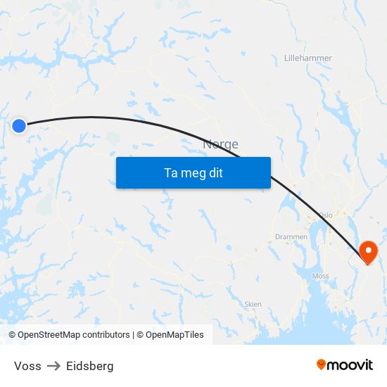 Voss to Eidsberg map