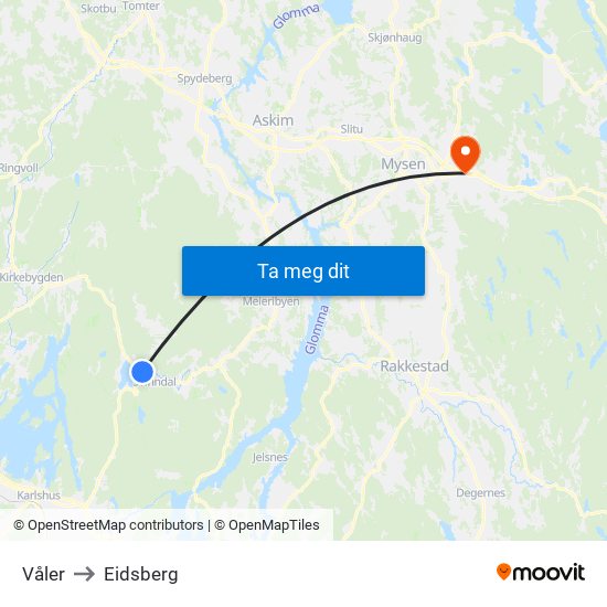 Våler to Eidsberg map