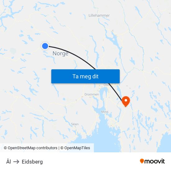 Ål to Eidsberg map