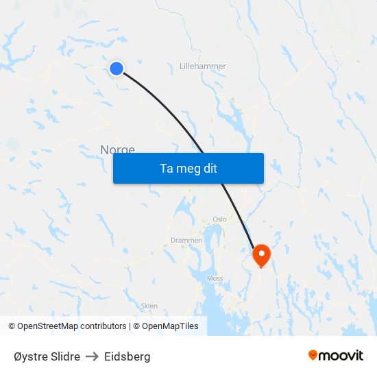 Øystre Slidre to Eidsberg map