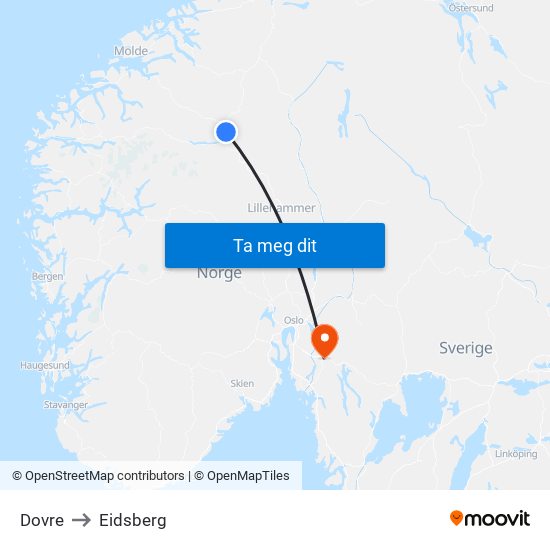 Dovre to Eidsberg map