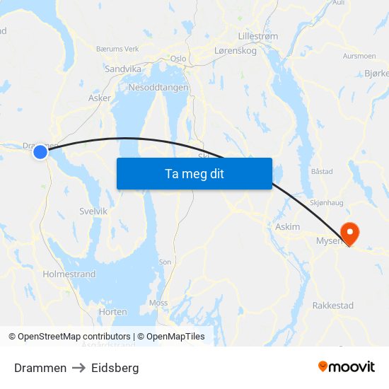 Drammen to Eidsberg map