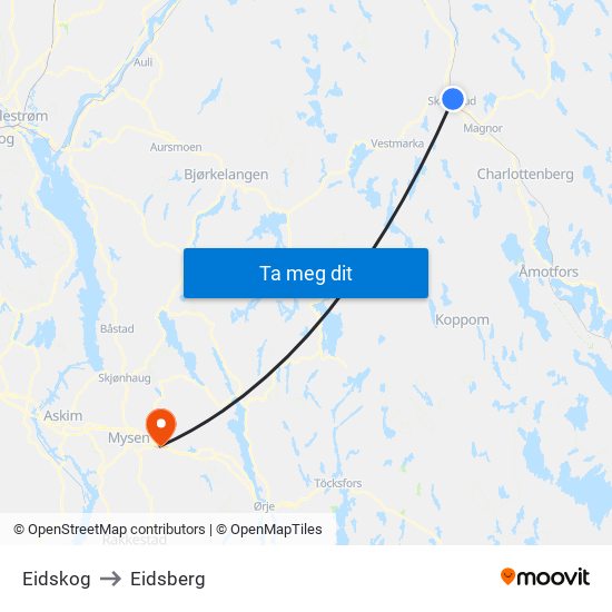 Eidskog to Eidsberg map