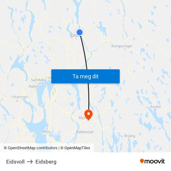 Eidsvoll to Eidsberg map