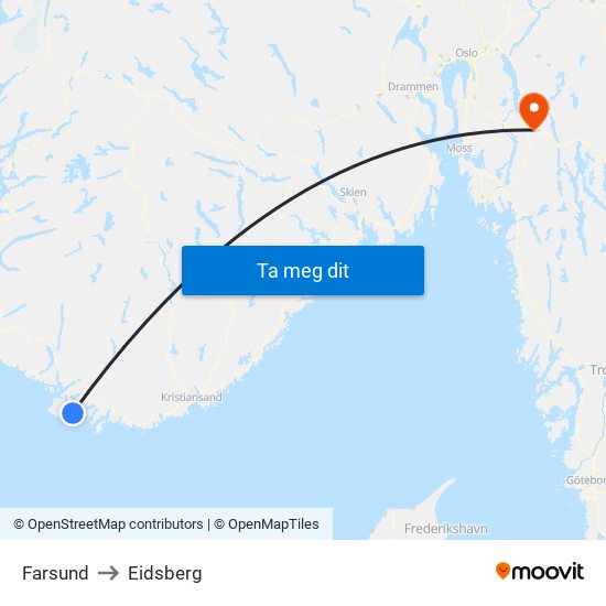 Farsund to Eidsberg map