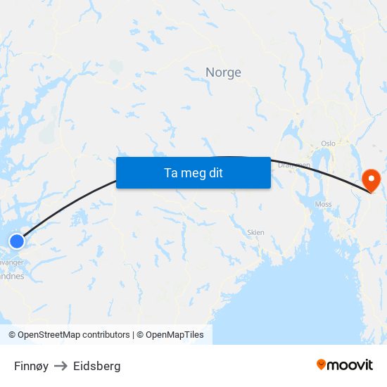 Finnøy to Eidsberg map