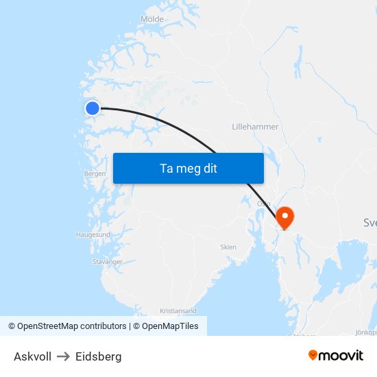 Askvoll to Eidsberg map