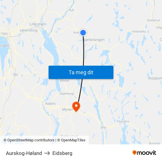 Aurskog-Høland to Eidsberg map