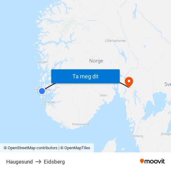 Haugesund to Eidsberg map