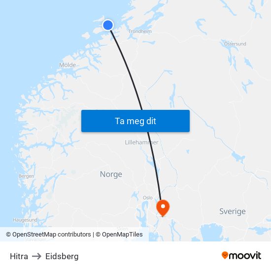 Hitra to Eidsberg map