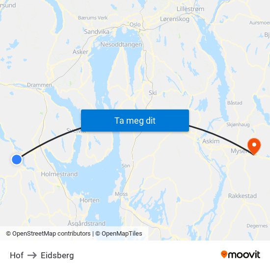 Hof to Eidsberg map