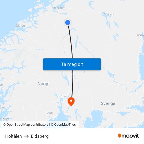 Holtålen to Eidsberg map