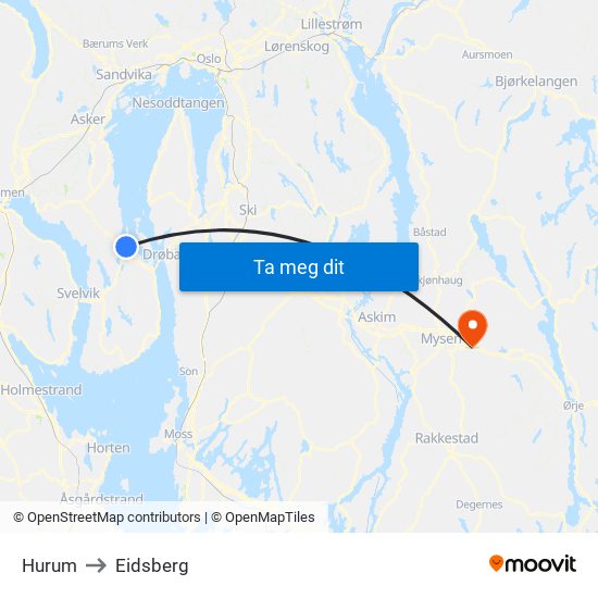 Hurum to Eidsberg map