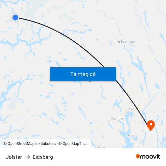 Jølster to Eidsberg map