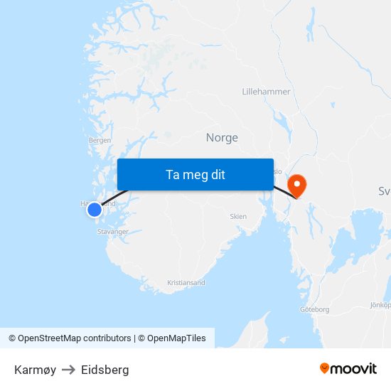 Karmøy to Eidsberg map