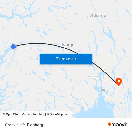 Granvin to Eidsberg map