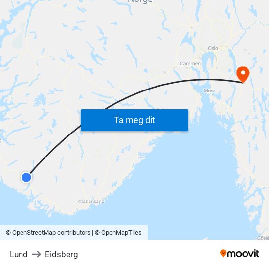 Lund to Eidsberg map